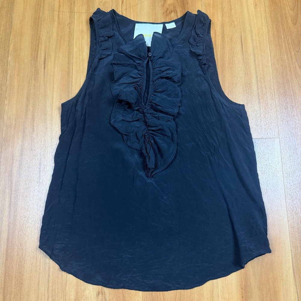 Maeve Anthropologie Black 100% Silk Ruffle Front Sleeveless Blouse Top Size 4